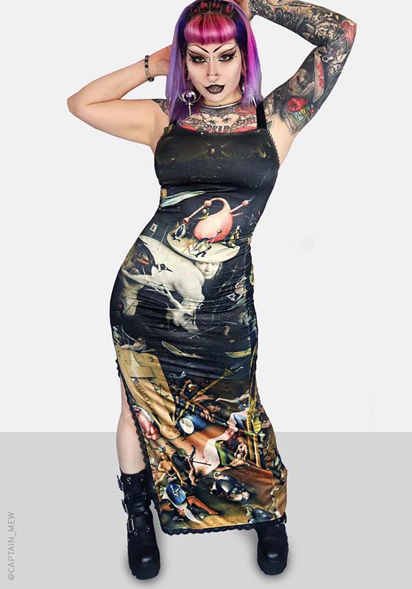 Earthly Delights Adjustable Straps MAXI Dress with Lace and Picot Trim