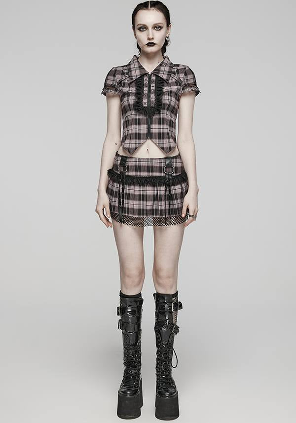 Quinn Baby Pink and Black Tartan Mini Skirt for Women - A Playful Fashion Statement