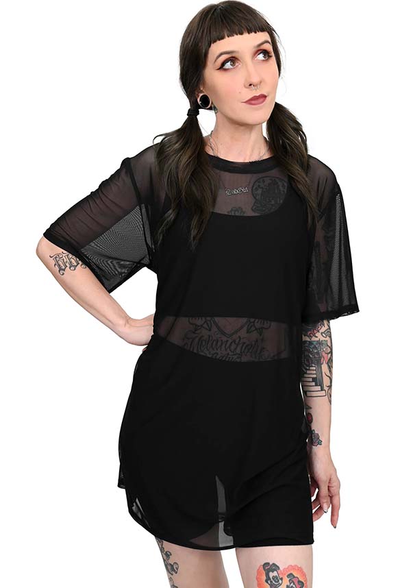 Oversized Stretch Mesh T-Shirt Tunic - A Versatile Fashion Essential