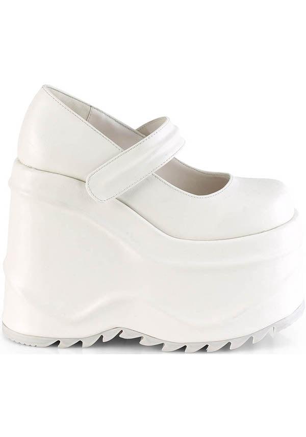 PREORDER: White WAVE-32 Wedge Platform Mary Janes