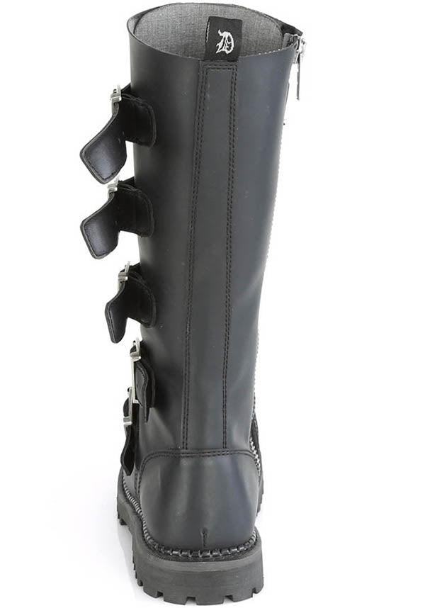 RIOT-18BK Pre-order: Gothic-Style Black Knee High Boots with Steel Toe and Vegan Leather