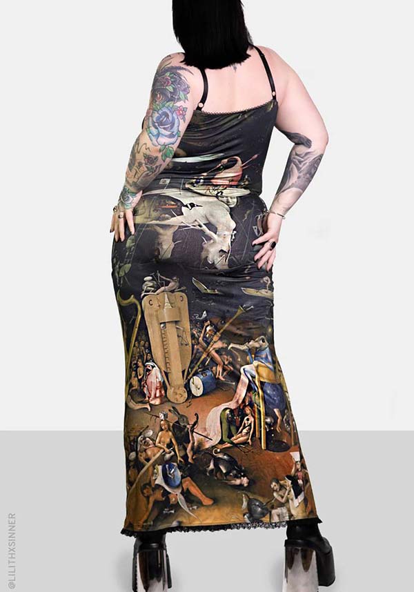 Earthly Delights Adjustable Straps MAXI Dress with Lace and Picot Trim