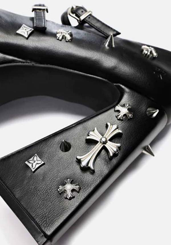 Stylish Black Devil Tears Platform Heels with Decorative Studs