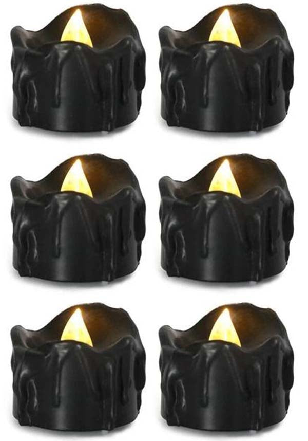 Set of 6 Black LED Tealight Candles for Decorative Ambiance