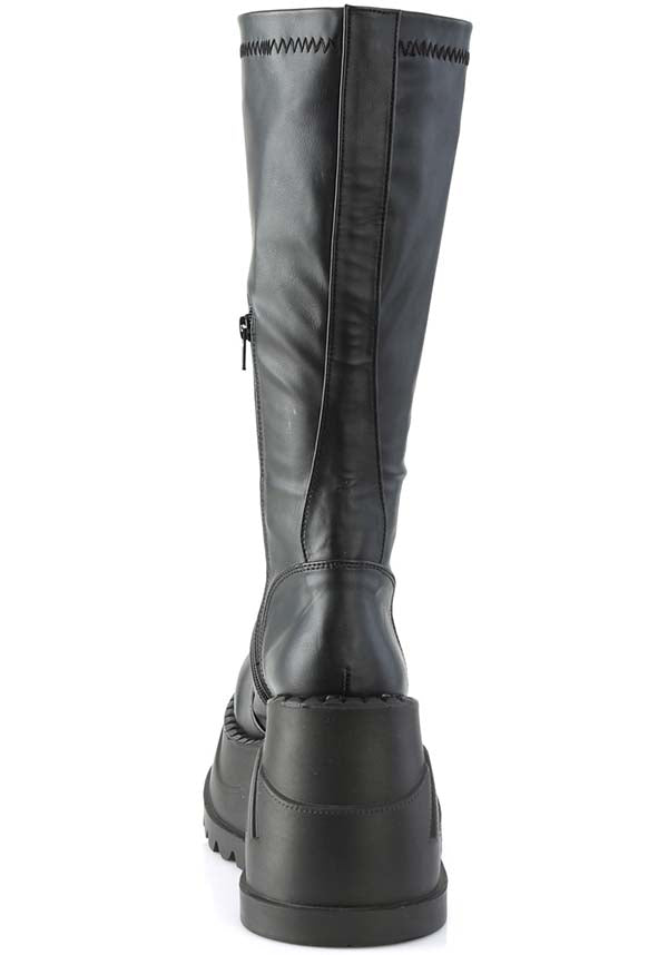 PREORDER: Black Matte Stretch STOMP-200 Platform Knee-High Boots
