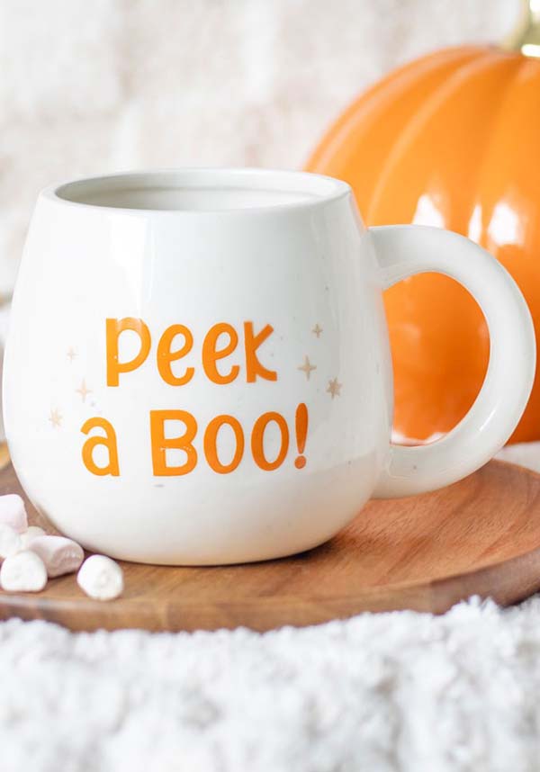 Peekaboo Ghost Themed Rounded Ceramic and Dolomite Coffee Mug for Halloween