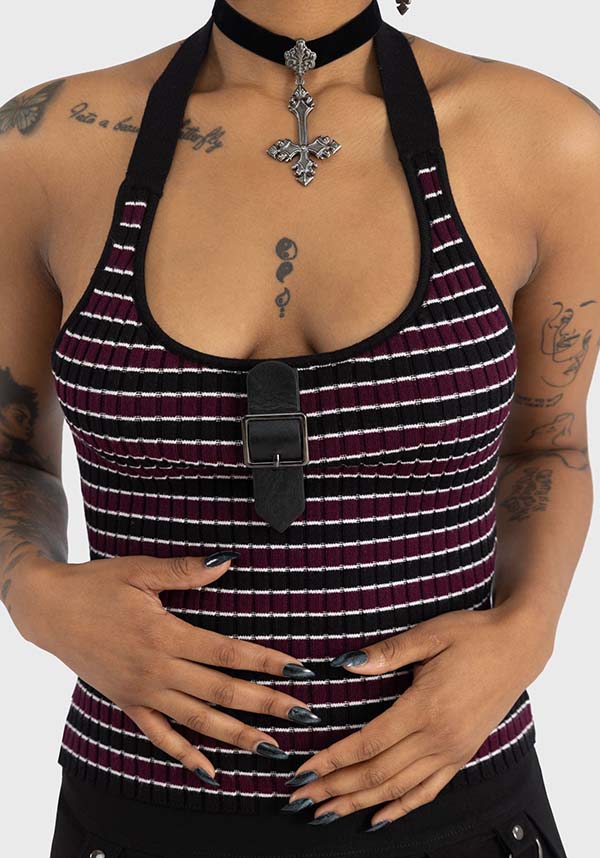 Banished Women's Striped Halter Neck Ribbed Knit Top | VEST*