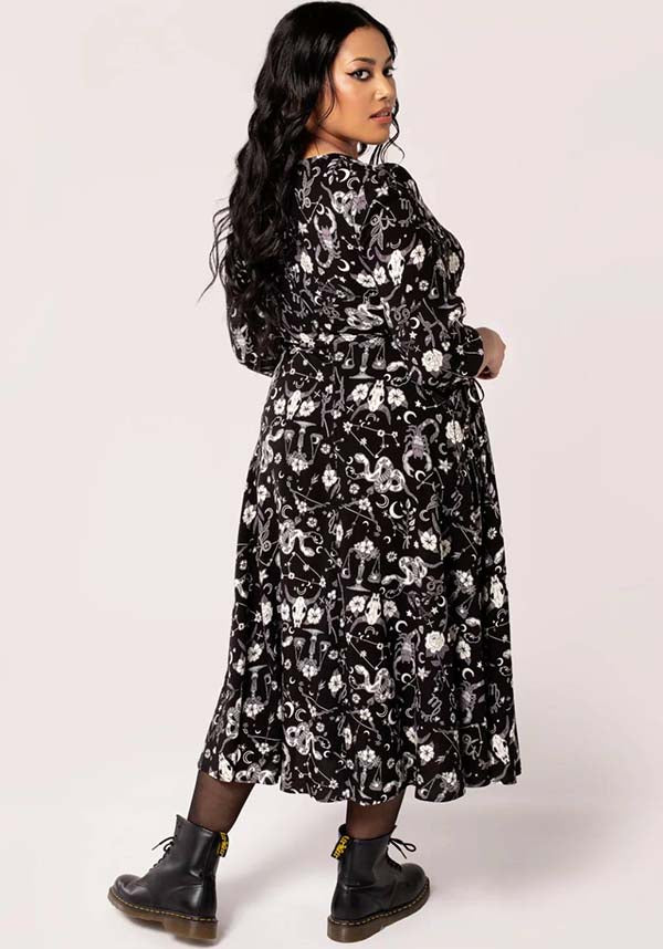 Hell Bunny Celestial Star Sign Printed Viscose Midi Dress for Fashion Lovers