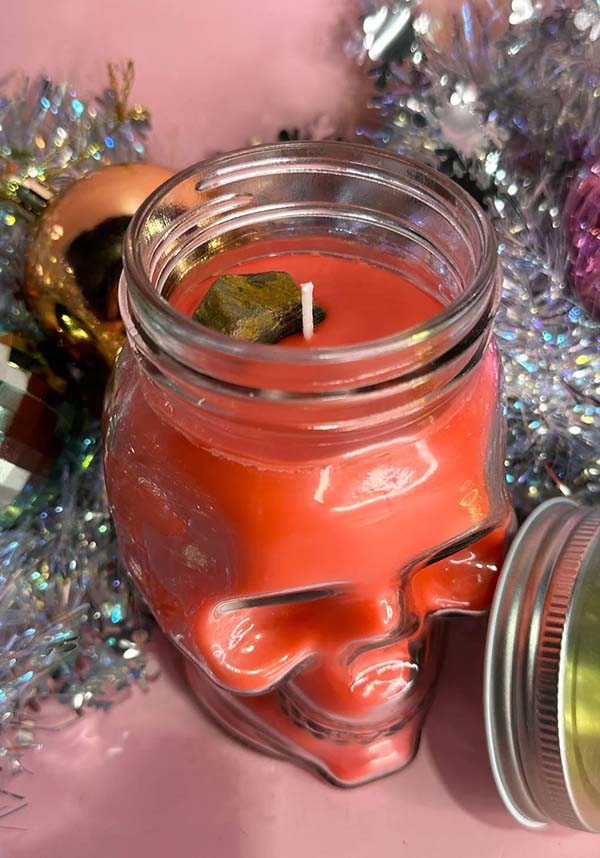 Persephone Grapefruit Scented Skull Jar Soy Wax Candle with Adventurine