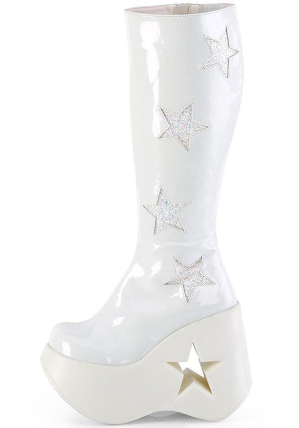 DYNAMITE-218 Platform Boots in White Patch Design [Preorder]