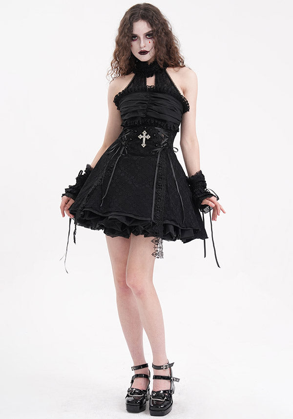 Enchanting Halter Ruffle Neck Cotton-Polyamide Dress - Unleash Your Inner Spooky Deity