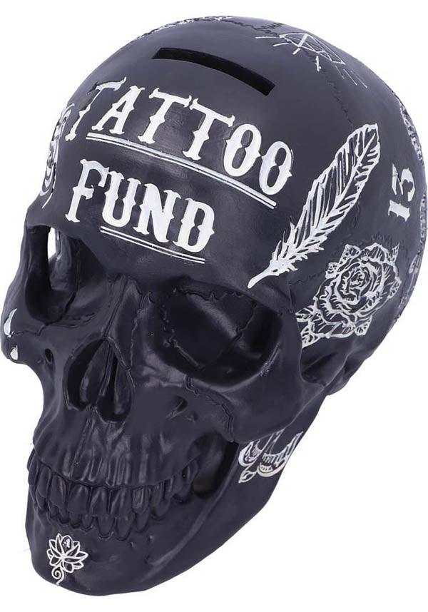 Black and White Gothic Tattoo-Style Skull Shaped Money Box for Saving Fund