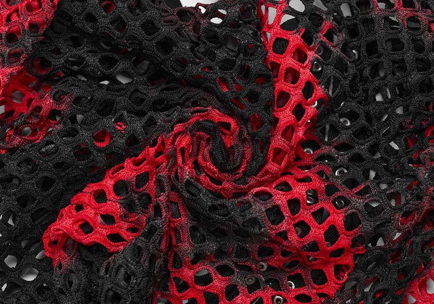 Punk Rave Badriyah Black/Red Tie-Dyed Fishnet Long Sleeve Crop Top