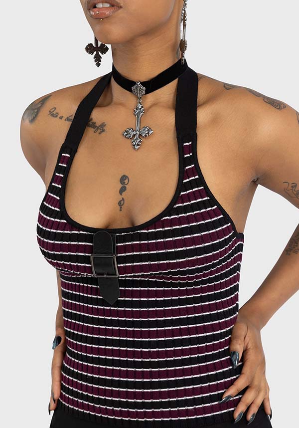 Banished Women's Striped Halter Neck Ribbed Knit Top | VEST*