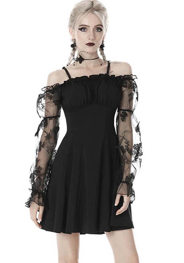 Gothic Lacey Off-Shoulder Dress with Corset Back