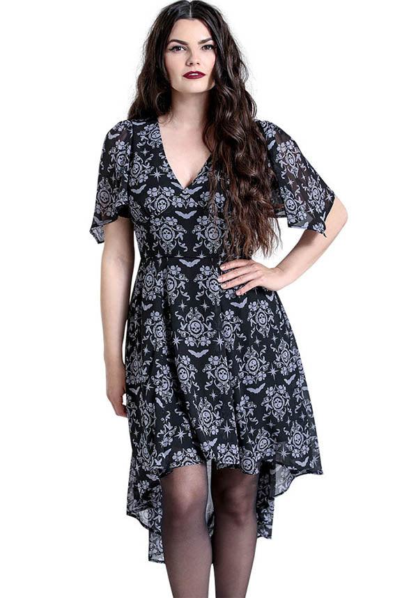 Enigmatic Lost Whispers Printed Chiffon Gothic Dress