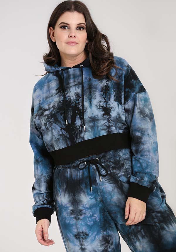 Navy Blue Tie - Dye Cropped Hell Bunny Hoodie for Relaxed Days