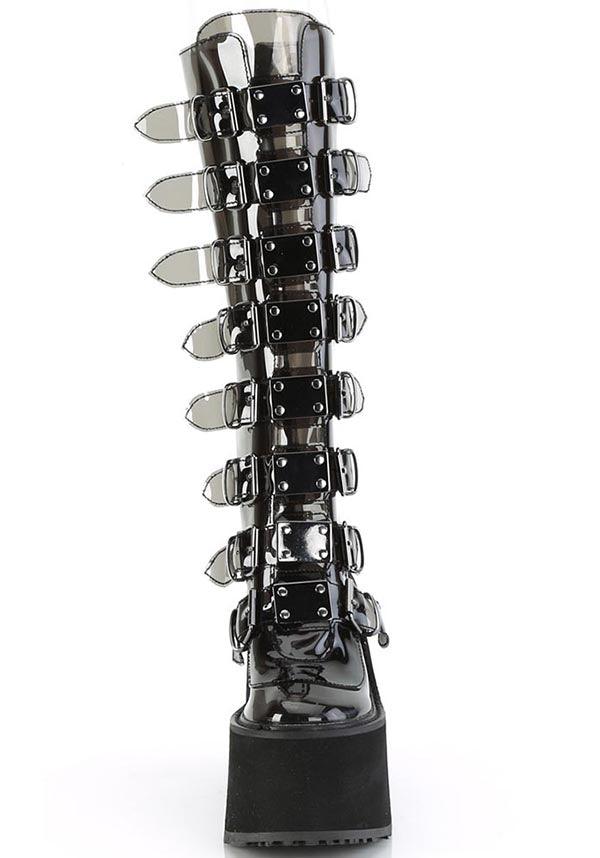 PREORDER - Demonia Swing-815C Platform Boots in Smoke TPU Color for Alternative Footwear Lovers