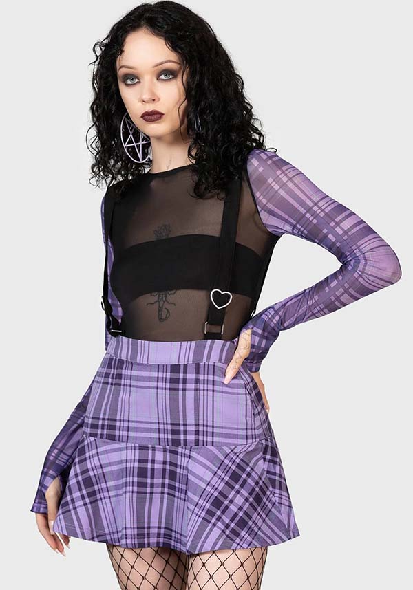 School Dayz Adjustable Suspender Purple & Green Tartan Skirt