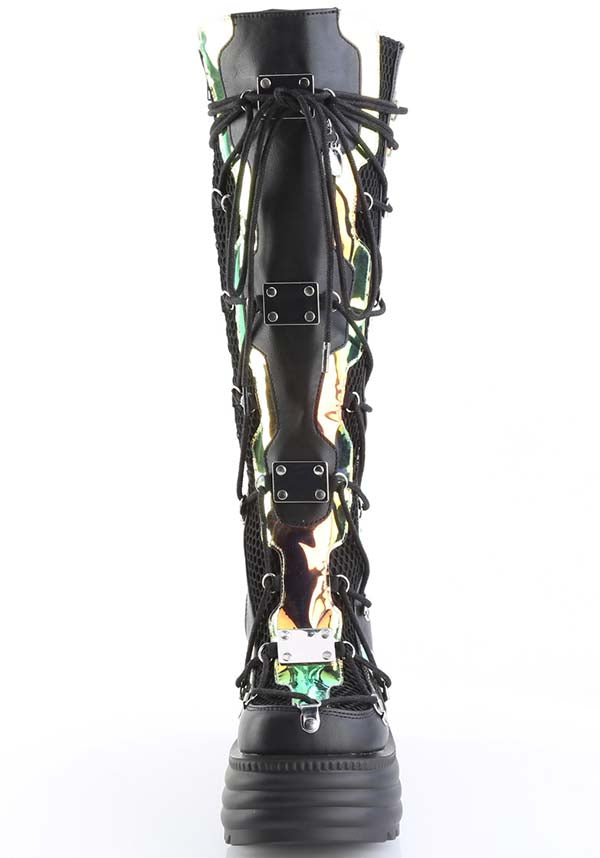 PREORDER: Demonia BLAZE-152 Black USB-Chargeable LED Platform Knee High Boots
