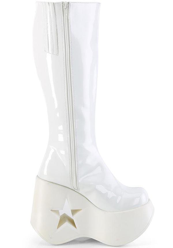 DYNAMITE-218 Platform Boots in White Patch Design [Preorder]