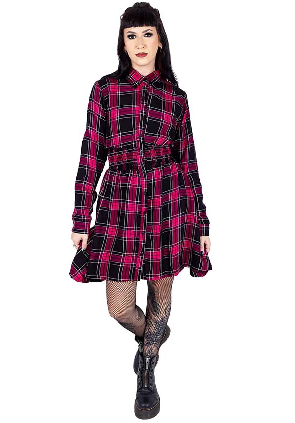 Poizen Industries Dark Pink Check Mini Dress - A Punk Rock Wardrobe Essential
