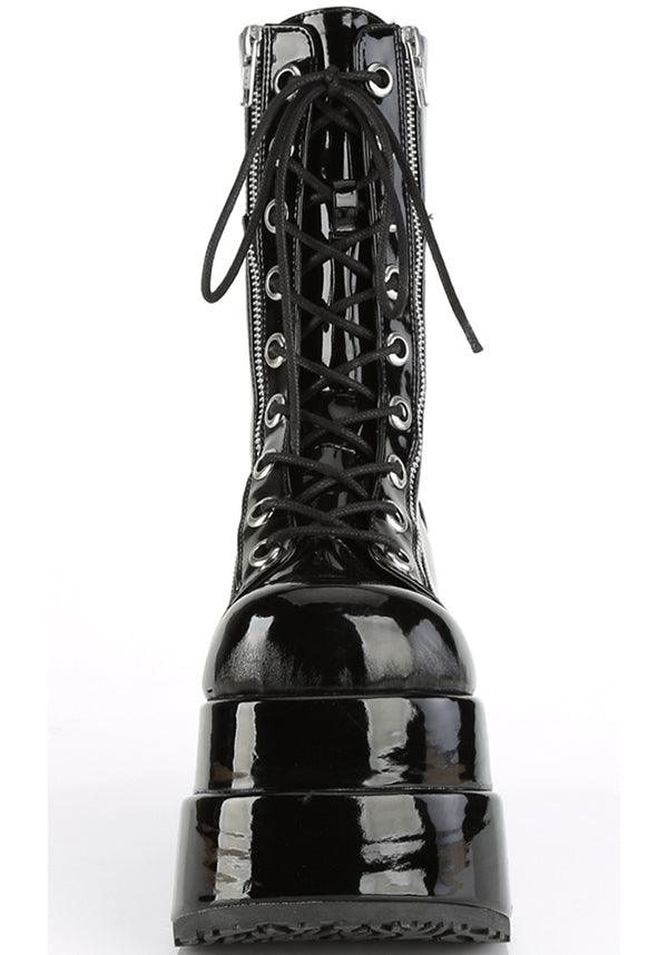 BEAR-265 Black Patent Leather Mid-Calf Platform Lace-Up Boots - Preorder