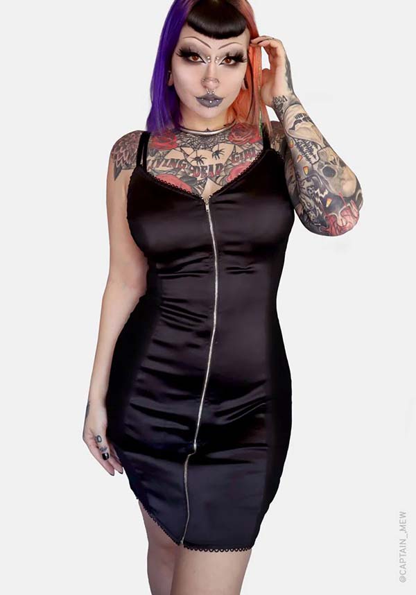 Blood Oath Dark and Dreamy Stretch Satin Dress with Corset Back
