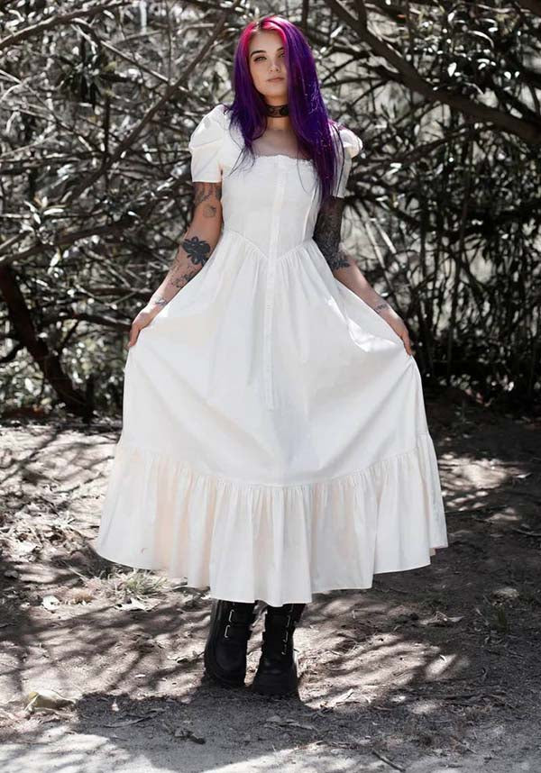 Elegant Ivory Gothic Dress by Lively Ghosts with Lace Details