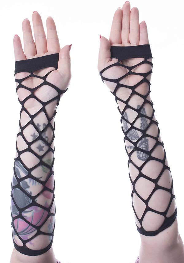 Poizen Industries Rouge Stretchy Fishnet Arm-length Mesh Gloves