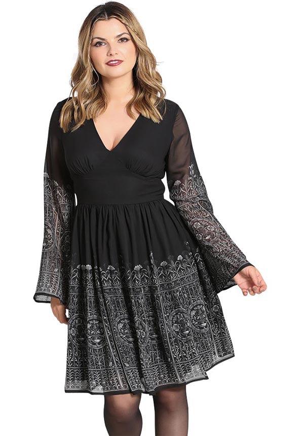 Mysterious Black Secret Gate Chiffon Dress for a Dramatic Look