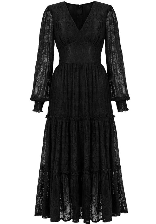 Hell Bunny Rhea Gothic-Style Black Lace Maxi Dress for Elegant Occasions