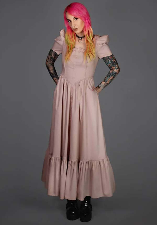 Lively Ghosts' Pastel Rose Gothic Lace Dress - Timeless Elegance