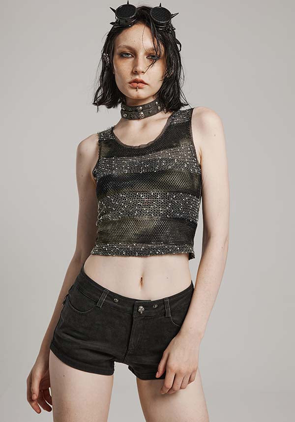 Punk Rave Krueger Edgy Cropped See - Through Tank Top