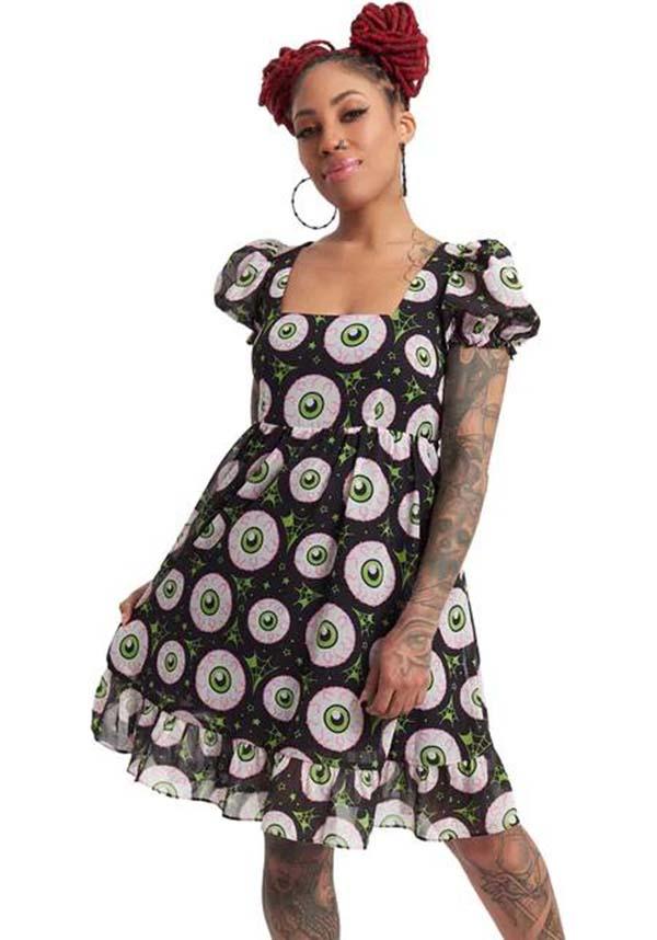 Eye - Catching Jeepers Peepers Cream Polyester Puff Dress