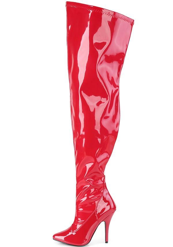 PREORDER - SEDUCE 3000WC Wide Calf Red Patterned Thigh High Boots