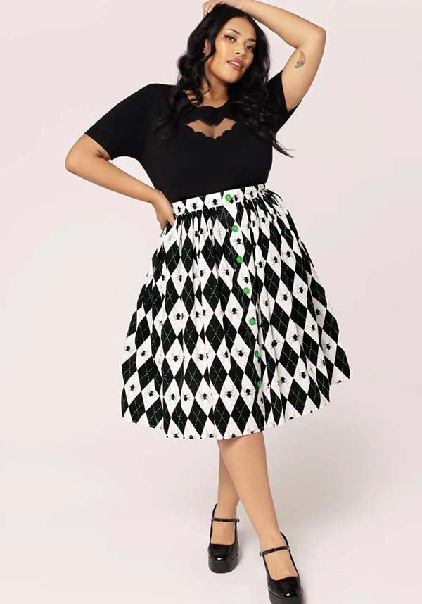 Hell Bunny Regina Gothic and Retro-Inspired Checkered Skirt in Black and White