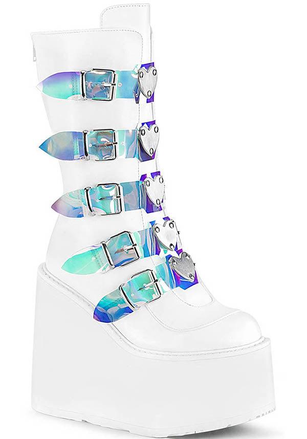 PREORDER! White Vegan Leather SWING-230 Mid-Calf Boots