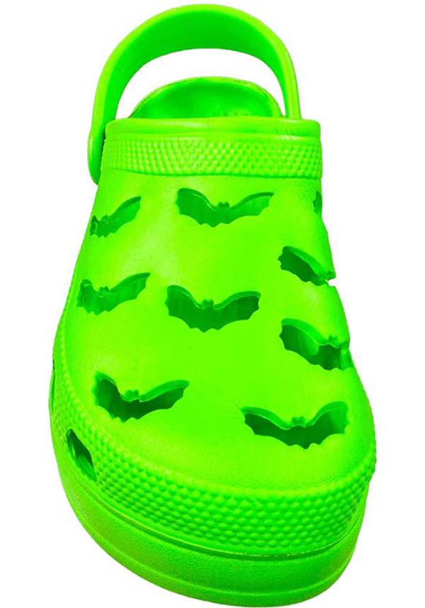 YRU Lime Green Bat Cutout RIPS Rubber Clogs for Bat Lovers