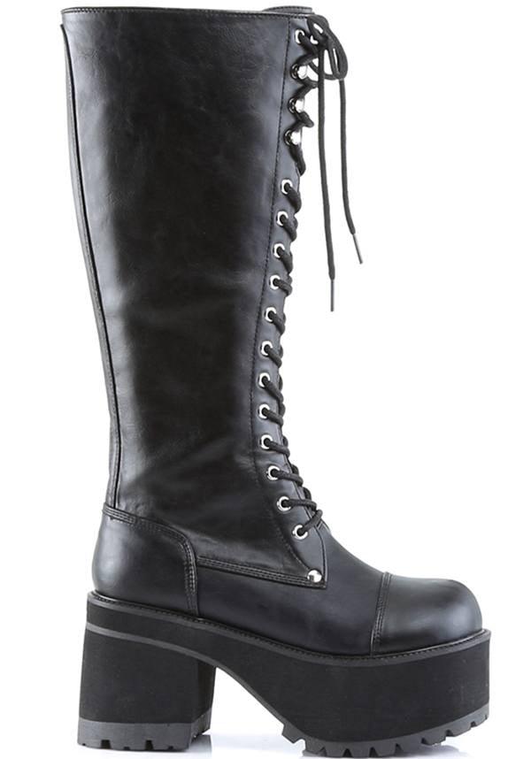 Demonia Ranger-302 Black Platform Goth Punk Knee High Boots - Preorder