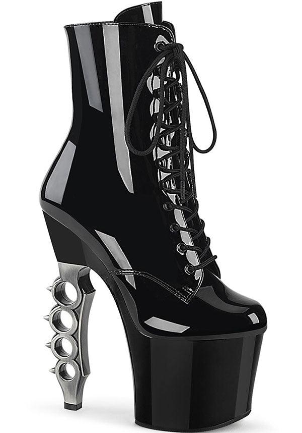 Pre - Order Iron Grip 1020 Platform Heel Black Patent Lace - Up Front Ankle Boots