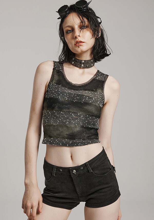 Punk Rave Krueger Edgy Cropped See - Through Tank Top