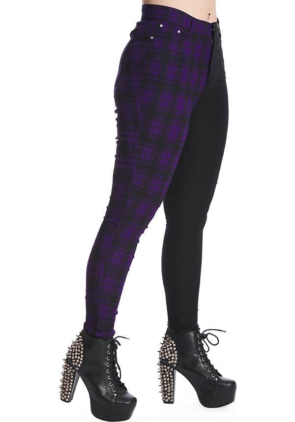 Eye - Catching Purple and Black Checked Kaori High - Waisted Pants