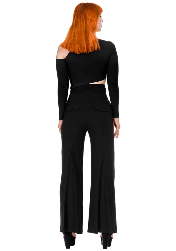Restyle's Gothic Loretta Crescent Sky High Flared Pants for Corporate Goth Babes