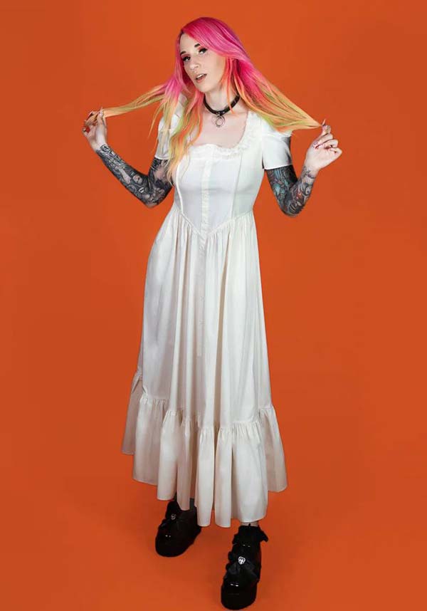 Elegant Ivory Gothic Dress by Lively Ghosts with Lace Details