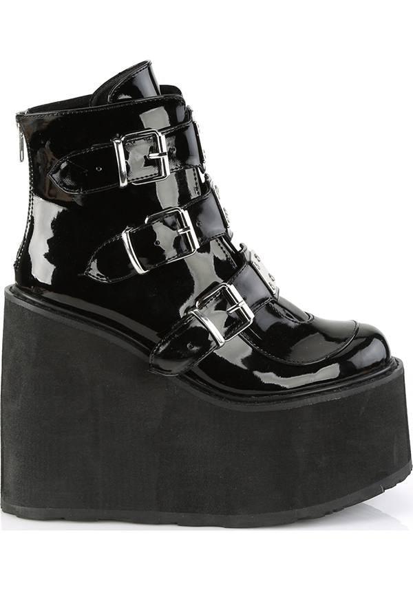 Black Patent Platform Ankle Boots - Demonia SWING - 105 (Pre - order)