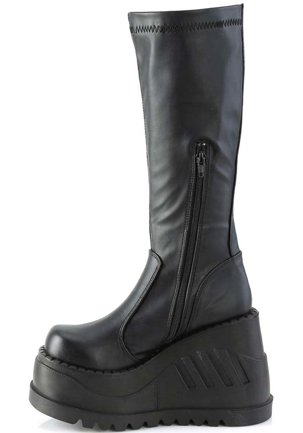 PREORDER: Black Matte Stretch STOMP-200 Platform Knee-High Boots