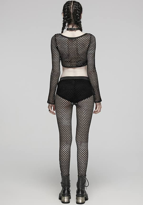 Punk Rave Badriyah Black Fishnet Long - Sleeve Crop Top