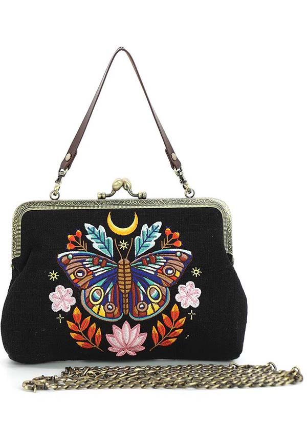 Sleepyville Critters Moon Moth Embroidered Vintage Kisslock Handbag