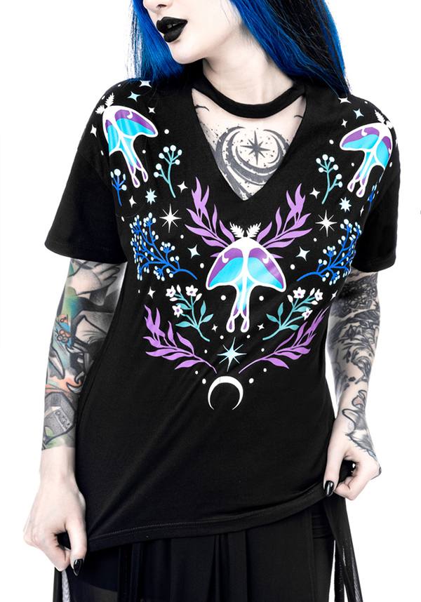 Enchanting Moonglow Gothic-Style Short-Sleeve Cotton T-Shirt